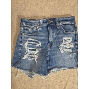 American Eagle Hi-Rise Shortie Distressed Denim Shorts Blue Womens Size 6